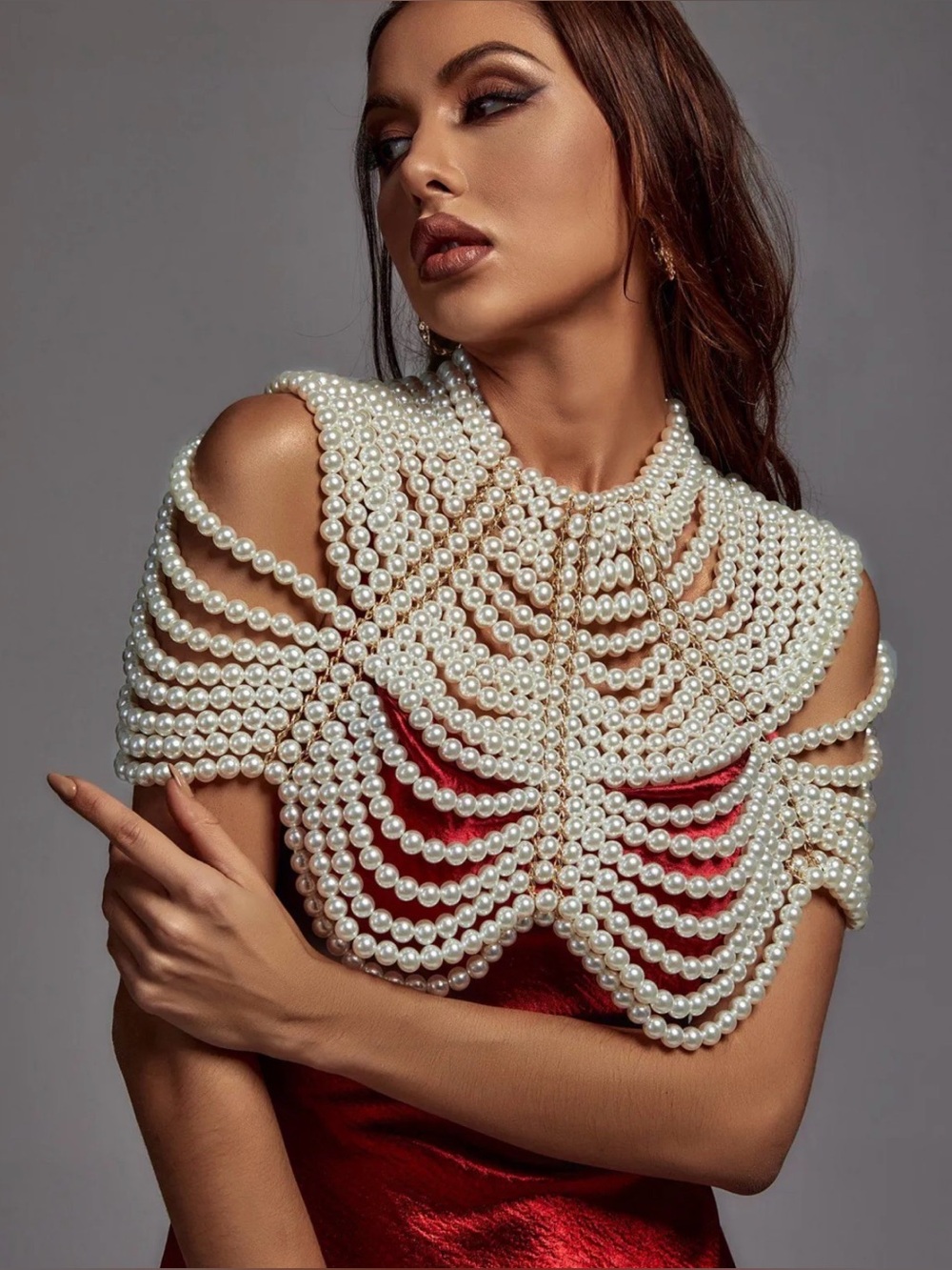 100% Handmade Pearl Necklace 🤍✨ • Shawl • Chic Top • Layered Pearls • Photoshoot